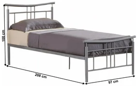 Cadru pat cu somieră, metal argintiu, 90x200, DORADO NEW