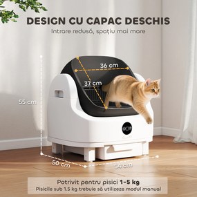 PawHut Ladă de Gunoi Autopropulsată pentru Pisici, Ladă Automată pentru Mai Multe Pisici, Design Deschis cu Senzori de Siguranță, Deodorant, Recipient Gunoi 8L, Saci de Gunoi, Silențioasă, pentru Pisici 1-5 kg | Aosom Romania