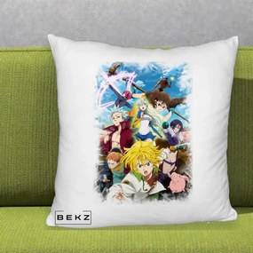 Perna Personalizata Nanatsu no Taizai Cele Sapte Pacate Mortale Anime, 40x40 cm, Alb Pufos, Husa Detasabila, Perna Inclusa, BEKZ®