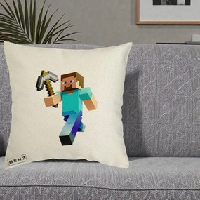 Perna Personalizata Minecraft Steve cu Tarnacop, 40x40 cm, Ecru, Husa Detasabila, Perna Inclusa, BEKZ®