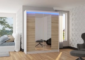 Dulap cu usi glisante si oglinda + iluminare LED, Balance 180 + LED, 180 cmx200 cmx58 cm, ADRK Furniture (Culoare: Alb / Negru)