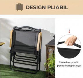 Outsunny Scaun de Camping și Plajă Pliabil cu Cotiere, 54x59x78 cm, Negru | Aosom Romania