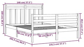 Cadru de pat, 140x200 cm, lemn masiv Maro, 140 x 200 cm