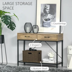 Masă Consolă Vintage HOMCOM din Metal și Lemn, Design Elegant cu 2 Sertare și Raft, Maro, pentru Living, Sufragerie | Aosom Romania