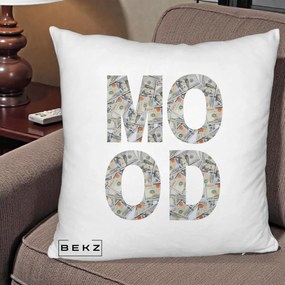 Perna Decorativa MOOD Money Grafic Urban, 40x40 cm, Alb Pufos, Husa Detasabila, Perna Inclusa, BEKZ®
