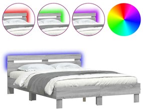 3207551 vidaXL Cadru de pat cu tăblie și LED, gri sonoma, 140x200 cm