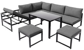 Set de mobilier de grădină din 5 piese, grup de ședere cu spătar reglabil, Negru+Gri