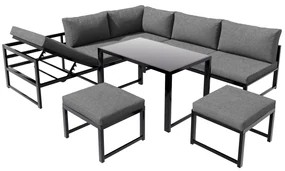Set de mobilier de grădină din 5 piese, grup de ședere cu spătar reglabil, Negru+Gri