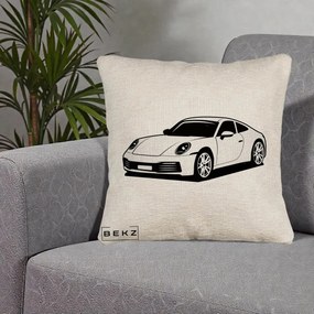 Perna Personalizata Porsche 911 Silueta, 40x40 cm, Bej Canapea, Husa Detasabila, Perna Inclusa, BEKZ®