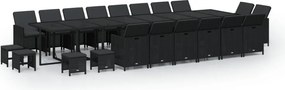 vidaXL Set mobilier de grădină cu perne, 21 piese, negru, poliratan
