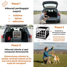 Cușcă de transport pentru câini BRUNO, 70x54x51cm, argintiu/negru Cadoca