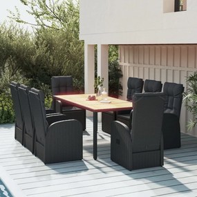 3157605 vidaXL Set mobilier de grădină cu perne, 9 piese, negru, poliratan