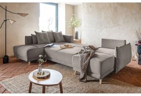 Colțar maro deschis extensibil cu tapițerie din catifea reiată (colț stânga/în formă de "U") Lazy Lukka – Miuform