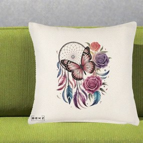 Perna Personalizata Prinzator de Vise cu Fluture si Trandafiri, 40x40 cm, Crem Reliefat, Husa Detasabila, Perna Inclusa, BEKZ®