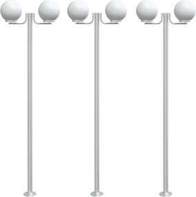 vidaXL Lămpi exterioare de podea 3 buc argintiu 215 cm oțel inoxidabil
