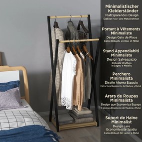 HOMCOM Cuier de Podea din Lemn cu 2 Bare, Suport pentru Haine Autoportant Modern cu Raft Inferior, 61x45x152 cm, Natural