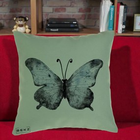 Perna Decorativa Fluture Acuarela Albastru-Gri, 40x40 cm, Verde, Husa Detasabila, Perna Inclusa, BEKZ®
