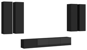 Set dulapuri TV, 6 piese, negru extralucios, PAL 1, negru foarte lucios, 30.5 x 30 x 110 cm