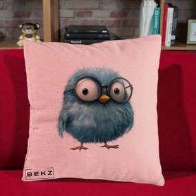 Perna Decorativa Pui Pufos Teal cu Ochelari, 40x40 cm, Roz, Husa Detasabila, Perna Inclusa, BEKZ®