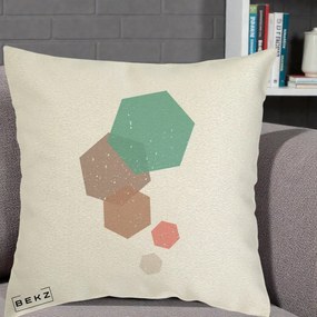 Perna Decorativa Geometric Hexagoane Pastel, 40x40 cm, Ecru, Husa Detasabila, Perna Inclusa, BEKZ®