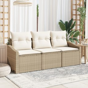 vidaXL Set de Canapea de 3 Piese cu Perne Bej Poli Ratan