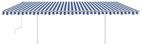 Copertina retractabila manual cu stalpi, albastru alb, 6x3,5 m Albastru si alb, 6 x 3.5 m