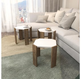 Set 3 măsuțe cafea Lorizolla (alb + nuc). 1106451
