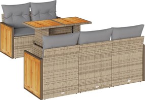 vidaXL Set canapele grădină cu perne 6 piese bej poliratan/lemn acacia