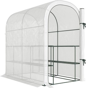 Outsunny Seră de Grădină cu Rafturi și Ușă Rulabilă, Seră pentru Grădină cu Cadru din Oțel, Acoperiș din PE Anti-UV, pentru Legume, Flori și Plante, 123x187x189 cm, Alb | Aosom Romania