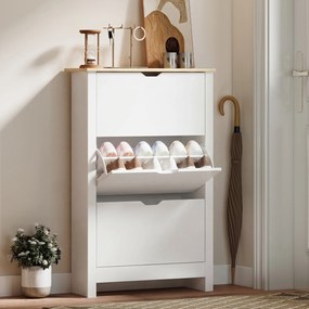 HOMCOM Dulap Slim pentru 18 Pantofi, 3 Sertare cu 2 Rafturi Reglabile Alb | Aosom Romania