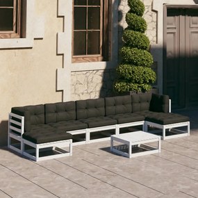 3077130 vidaXL Set mobilier grădină cu perne, 8 piese, alb, lemn masiv de pin