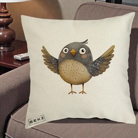 Perna Decorativa Pasare cu Aripi Intinse, 40x40 cm, Ecru, Husa Detasabila, Perna Inclusa, BEKZ®
