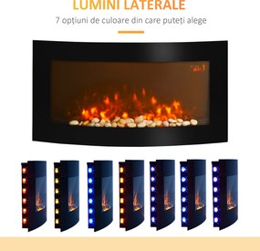 HOMCOM Șemineu Electric Încorporat cu Lumină LED în 7 Culori, Temperatură 15-30°C și Telecomandă, 89,2x13,5x48 cm, Negru | Aosom Romania