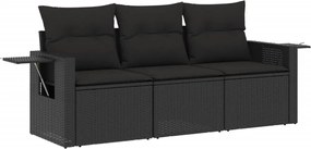 vidaXL Set mobilier de grădină cu perne, 3 piese, negru, poliratan