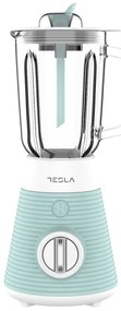 Blender Tesla BL510BWS, 500W, Cana de sticla 1,5 L, Pulse, Lama cvadrupla, Alb/Menta