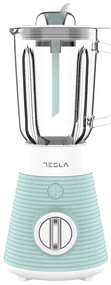 Blender Tesla BL510BWS, 500W, Cana de sticla 1,5 L, Pulse, Lama cvadrupla, Alb/Menta