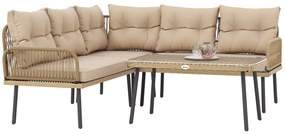 Outsunny Set de Mobilier de Grădină din 4 Piese cu 2 Canapele,  Fotoliu de Colț și Măsuță de Cafea, 100x68x74 cm, Bej | Aosom Romania