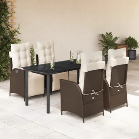 vidaXL Set mobilier de grădină, 5 piese, cu perne, maro, poliratan