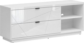 Comoda TV FORN, alb lucios, PAL, 156x43x61 cm