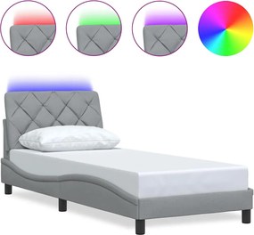 vidaXL Cadru de pat cu LED fără saltea Gri deschis 90x190 cm Material