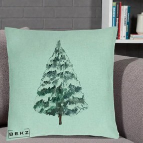 Perna Decorativa cu tematica de Craciun, Brad 2, 40x40 cm, Verde Menta, Husa Detasabila, Perna Inclusa, BEKZ®