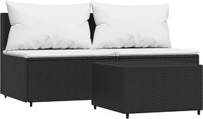 vidaXL Set mobilier de grădină cu perne, 3 piese, negru, poliratan