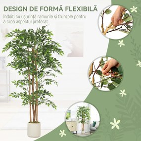 HOMCOM Plantă artificială Ficus Banyan din PEVA și lemn, cu ramuri flexibile și ghiveci din PP și ciment | Aosom Romania