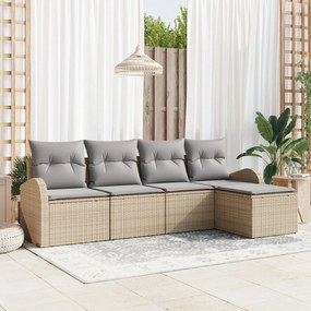 vidaXL Set de canapele pentru grădină cu pernă 5 pcs Bej Rattan poli