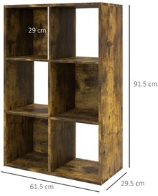 HOMCOM Bibliotecă Modernă Modulară cu 6 Compartimente din PAL, Maro | Aosom Romania
