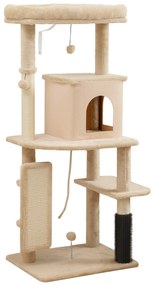 PawHut Arbore pentru Pisici Multilevel Înalt 132 cm cu Căsuță, Culcuș, Stâlpi Zgâriători, Perie și Biliță, Bej | Aosom Romania