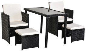 Set Mobila de Gradina Rattan 5 Buc Outsunny, cu Perne Combinate Rectangulare, Negru | Aosom RO