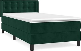 vidaXL Pat box spring cu saltea, verde închis, 90x200 cm, catifea