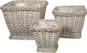 Set 3 jardiniere din rachita cu captuseala din plastic