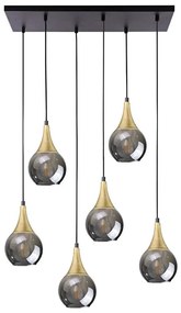 Lustră pe cablu LACRIMA HONEY 6xE27/60W/230V negru/auriu/negru fumuriu